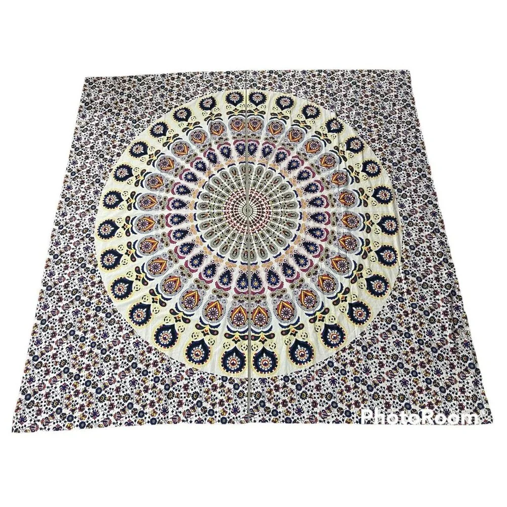 Curtain Panels Mandala Floral Pink Yellow Blue Large Colorful Boho Decor - Picture 2 of 11